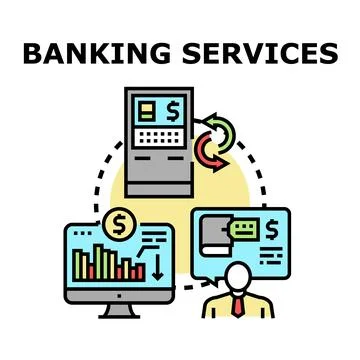Banking services concept providing financial transactions and advice Stock Illustration