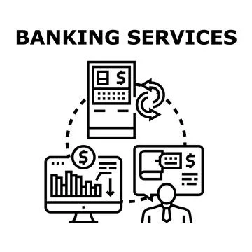 Banking services concept providing financial transactions and advice Stock Illustration