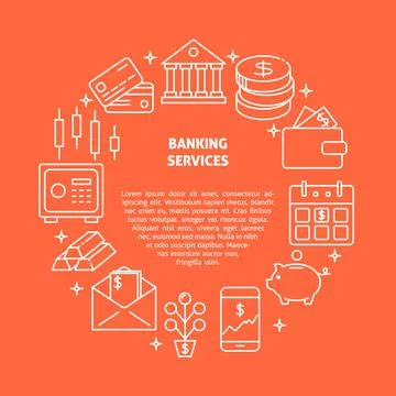 Banking services round concept in line style Stock Illustration