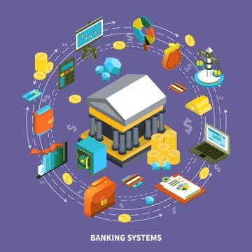 Banking Systems Isometric Round Composition Stock Illustration