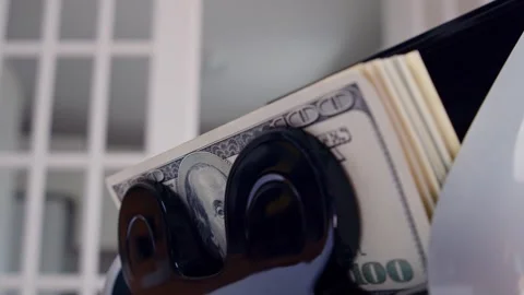 Banking Technology Sorting Hundred Dollar Notes For Loans, Profit, Capital Flow Stock Footage 315351821