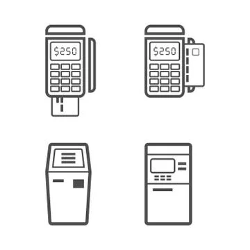 Banking terminal line style vector icon set Stock Illustration