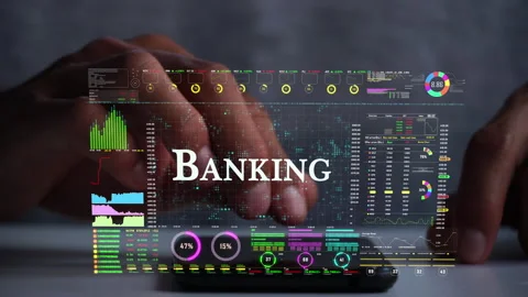 Banking text on business data number futuristic hologram background. Stock Footage 281045243