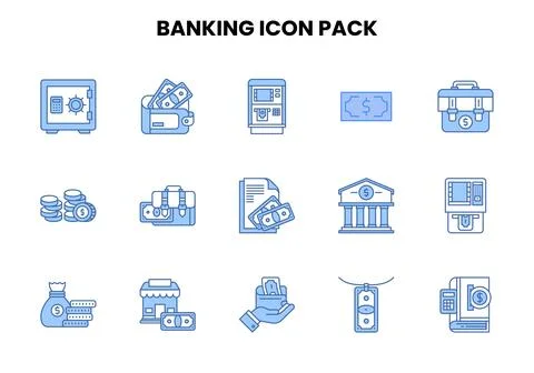Banking Two Colour Bundle Icons Pack Stock Illustration