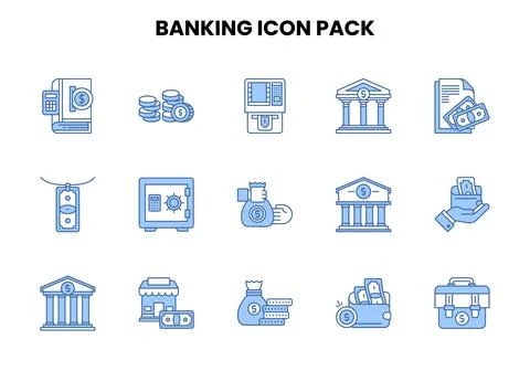 Banking Two Colour Collection Icons Pack Stock Illustration