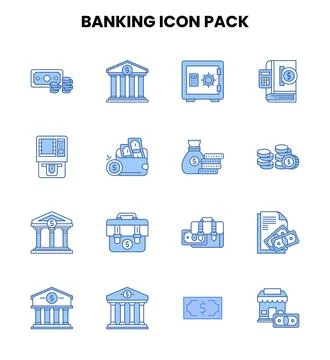 Banking Two Colour Set Icons Pack Stock Illustration