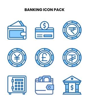 Banking Two Colour UI Icons Pack Stock Illustration