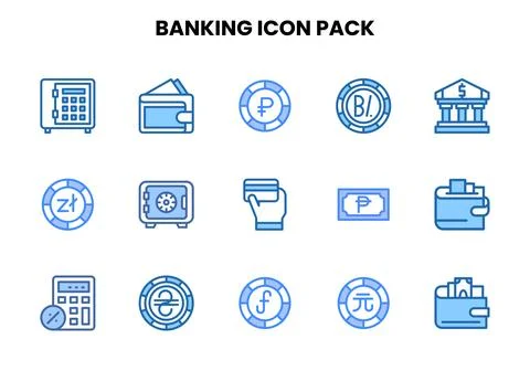 Banking Two Colour Vector Icons Pack Stock Illustration