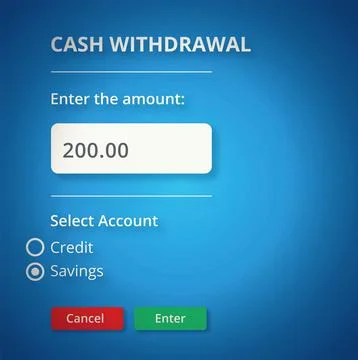 A banking user interface showing a cash withdrawal - ALL design on this image is 스톡 사진