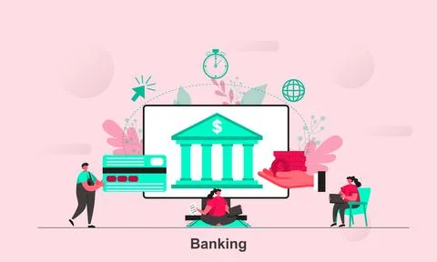 Banking web concept design in flat style. Online banking scene visualization. Stock Illustration