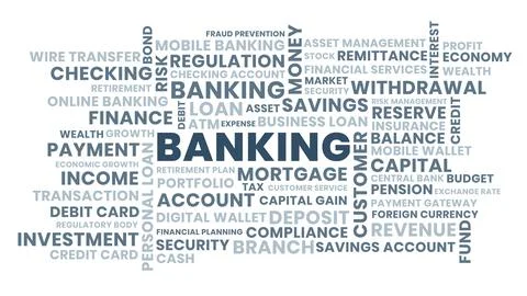 Banking Word Cloud Animation, Finance Banking Word Cloud, Corporate Backgro.. Stock Illustration