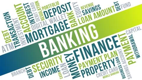Banking Word Cloud Design, Banking Finance and Money Management Typography Ar Stock Illustration