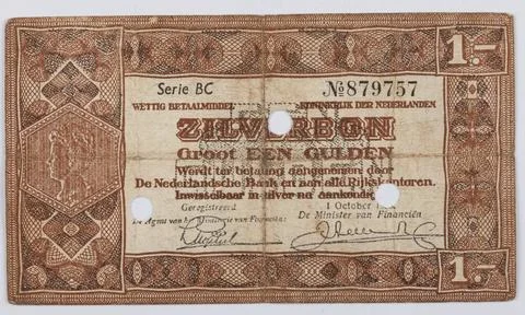 Banknot After 1 Guilder, Zilverbon; Holandia; 1.10.1938 r. Copyright: xpie... Stock Photos