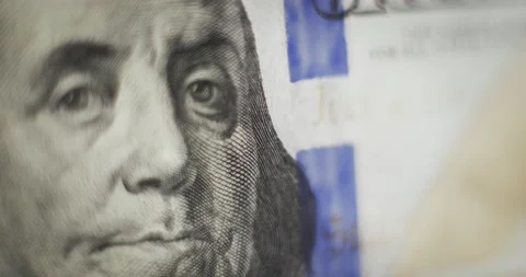 Banknote 100 dollars USA close-up. Real money macro shot. Stock Footage 174642657