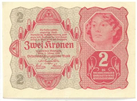 Banknote, 2 crowns. Rudolf Rössler (1864-1934), Artist, Rudolf Junk (1880-.. Stock Photos