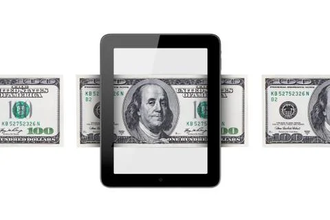 Banknote around tablet 스톡 일러스트