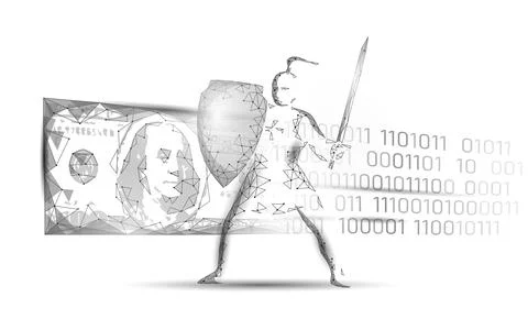 Banknote coin digital cryptocurrency web online payment. Money box information Stock Illustration