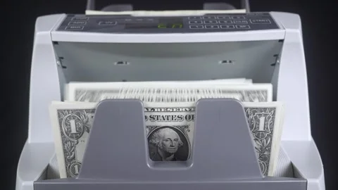 A Banknote Counter Processes A Stack Of American Paper Dollars. Stock Footage 322521468