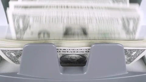 A Banknote Counter Processes A Stack Of One Dollar Bills. Stock Footage 322521467