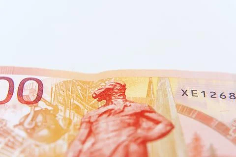 Banknote displayed on a flat surface with a clear focus on details Stock Photos