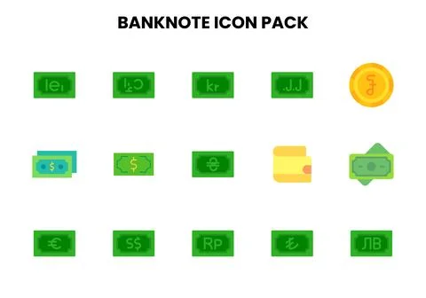 Banknote Flat UI Icons Pack Stock Illustration