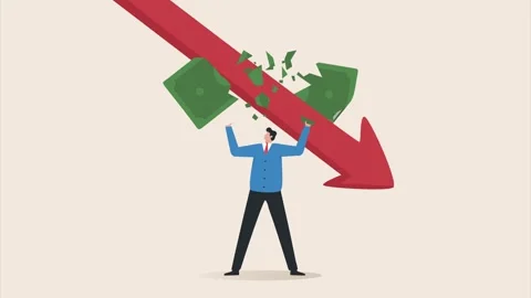 Banknote torn by an arrow going downwards indicating devaluation of money Stock Footage 251938076