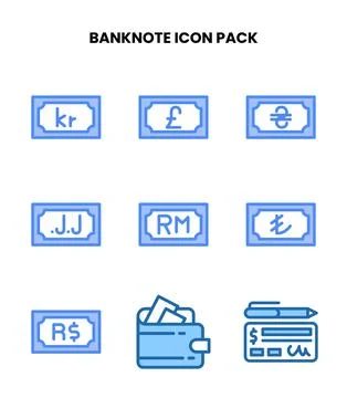 Banknote Two Colour Collection Icons Pack Stock Illustration