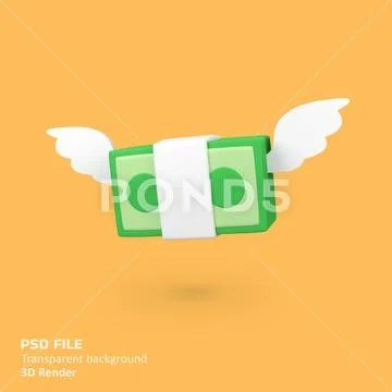 Banknote with wings growing business isolated 3d render icon illustration PSD Template