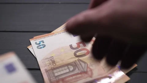 Banknotes of 50 euros lie on table. Stock Footage 189249842