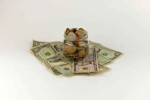Banknotes and coins Stock Photos