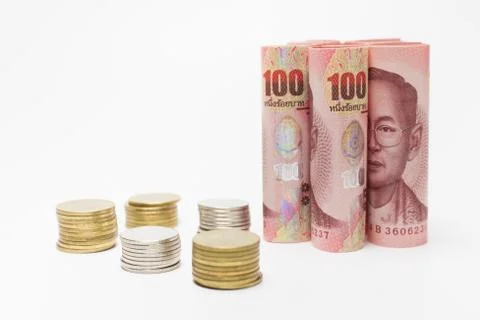 Banknotes and coins Stock Photos
