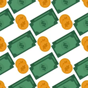 Banknotes and coins seamless pattern Stock Illustration