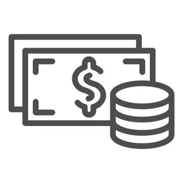 Banknotes and coins stack line icon. Wealth concept with dollar cash symbol 스톡 일러스트