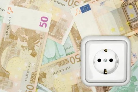 Banknotes and Power Socket 스톡 사진