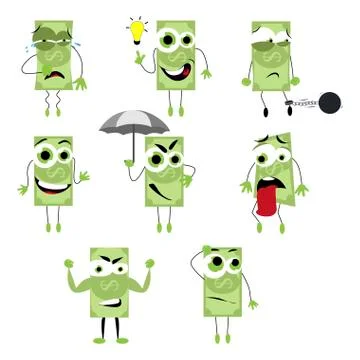 Banknotes characters show different emotion Stock Illustration