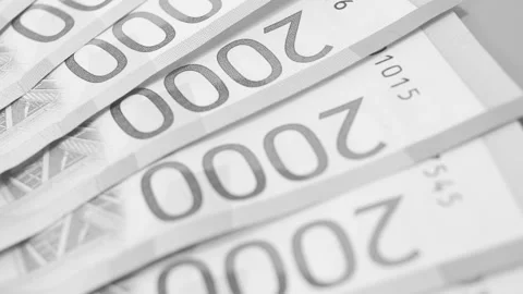 Banknotes close-up. Protection against forgery. Blue paper money. Smooth Stock Footage 86396284