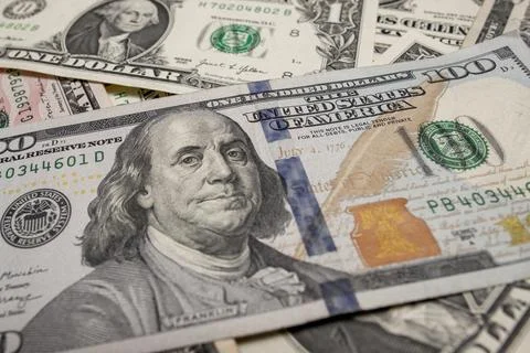 Banknotes currency background. Dollars pattern texture. Cash finance layout.. Stock Photos