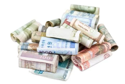 Banknotes of different countries Stock Photos