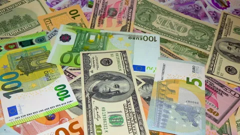 Banknotes English pound, dollar, euro, close-up, on a dark and white backgrou Stock Footage 234139966