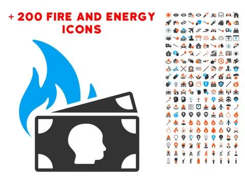 Banknotes Fire Disaster Icon with Bonus Flame Clipart イラスト素材