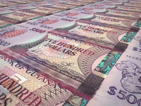Banknotes of five hundred guyanese dollars of Guyana, cash money, loop Stock Footage