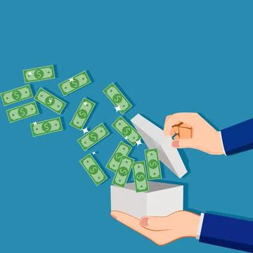 Banknotes fly out of the box. Financial concepts. vector illustration Stock Illustration