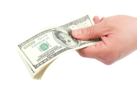 Banknotes in hand on a white background. Stock Photos