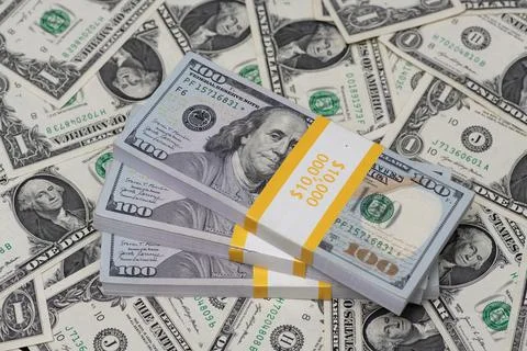 Banknotes macro pattern with dollars. Dollars finance banking with USD. Ameri Foto stock