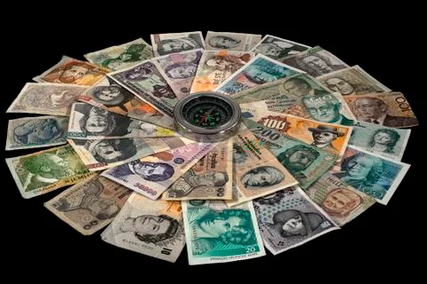 Banknotes of many countries Stock Photos