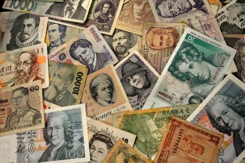 Banknotes of many countries Foto stock