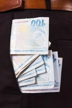 Banknotes in pants Stock Photos