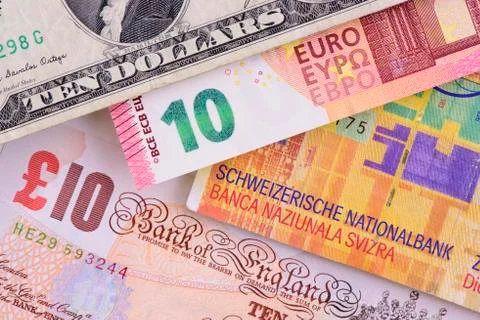 Banknotes of some different currencies Stock Photos