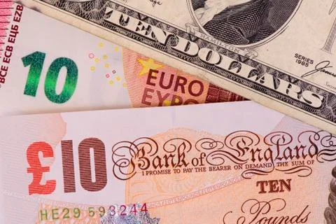 Banknotes of some different currencies Stock Photos