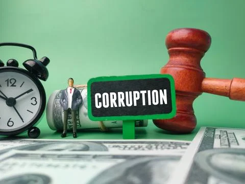 Banknotes with the word CORRUPTION. Stock Photos